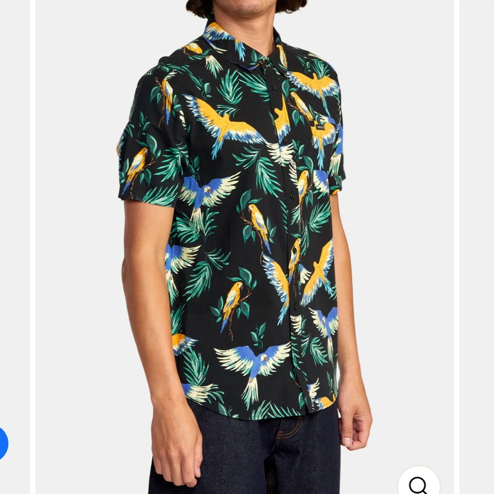 RVCA Tropical Bird Print Short Sleeve Shirt - Black and Green - Picture 2 of 9